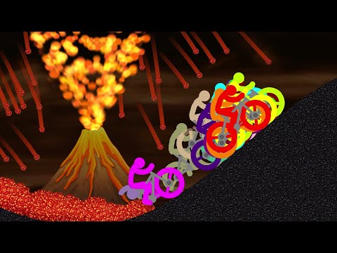 Escape Lava Flow from Volcano Eruption! Escape from the Lava - Survival Bicycle Race in Algodoo