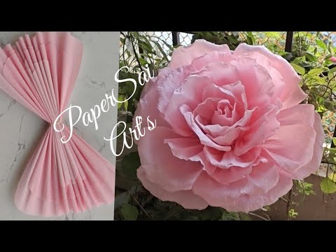 Giant Crepe Paper flower for decoration, Handmade flores de papel Crepe,rose DIY @PaperSaiarts