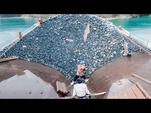 Barge unloading 3500 tons of small cobblestone - Hardworking workers - Vlog of work on the barge