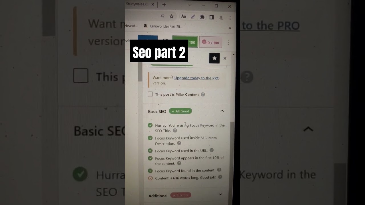 Rank Math Seo score 84 🤩 100 ? #blogging #wordpress #plugins #viral
