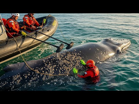 Whale Covered in Barnacles Found at Sea  Emotional Rescue That Breaks Hearts #whalerescue