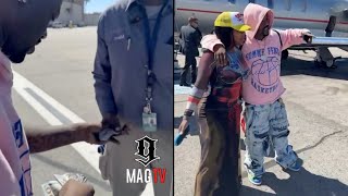 Ray J Passes Out $100 Dollar Bills On The Tarmac While Flying Sukihana Out To Las Vegas! 💰