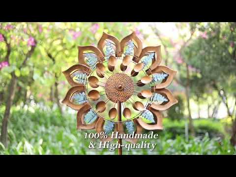 RETRO BLUE LEAVES FLOWER WIND SPINNER