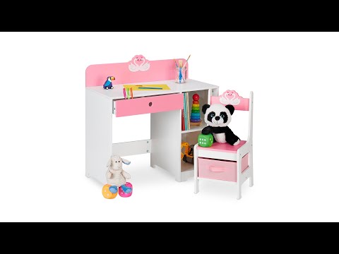 Bureau et chaises enfants, motif cygne Rose foncé - Blanc - Bois manufacturé - 80 x 80 x 40 cm