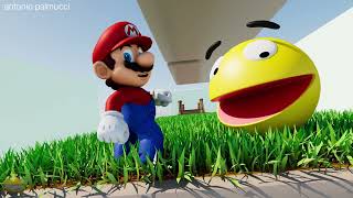 Pacman and Mario chased by Chain Chomp #pacman #mario #animation