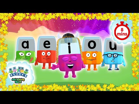 #いじめ防止月間フォニックス - 母音｜読み方を学ぶ｜アルファブロック (#AntiBullyingMonth Phonics - Vowels | Learn to Read | Alphablocks)