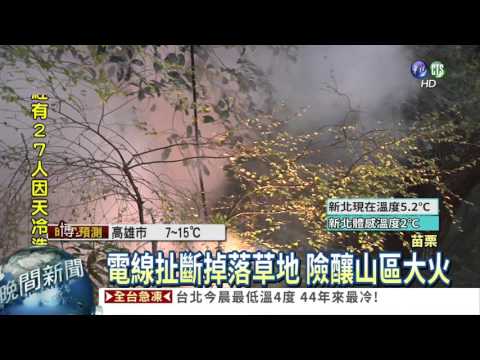 強風吹斷高壓電線 草地冒火花!