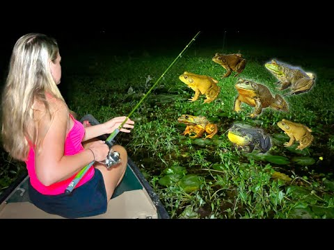 She Found GIANT BULLFROGS in the SWAMP!!! Catch and Cook JUICY Frog Legs!
