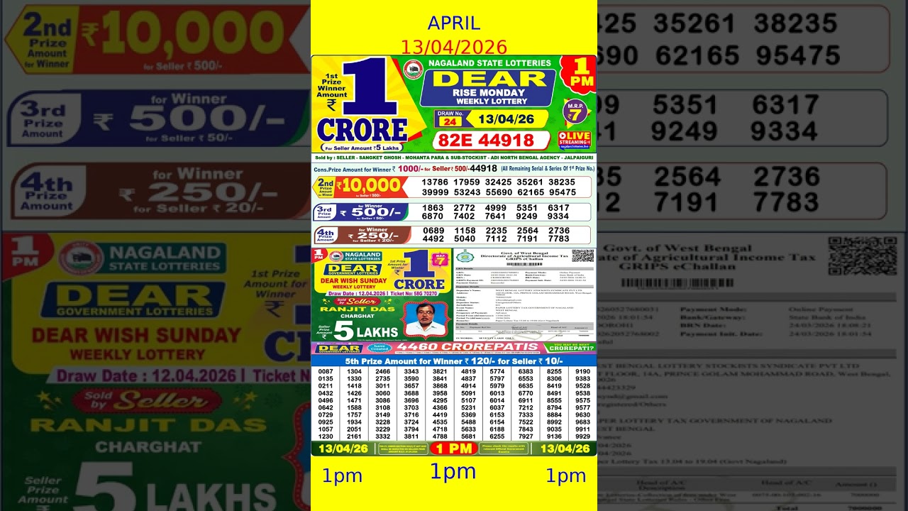 13/04/2026 1pm Nagaland State Dear Lottery Result | Live Dear Morning, Day & Night Result #Shorts