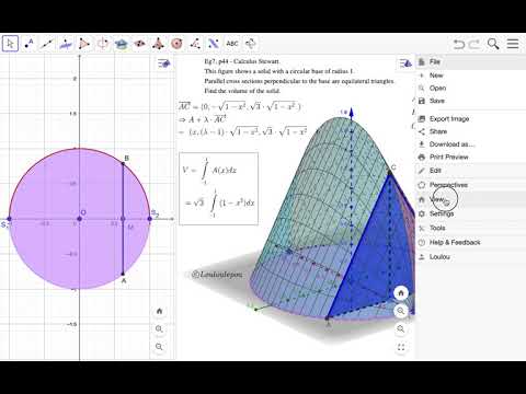 Eg7 p44 - Stewart - Find the volume of a 3d solid using integral.