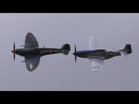 Spitfire Mk.XVI and P-51D Mustang at Little Gransden 29th August 2021