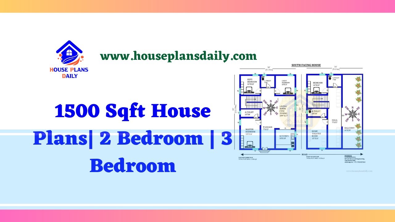 1500 sqft House Plans | 2 Bedrooms | 3bedrooms