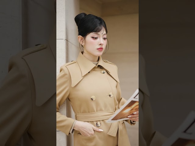 ED23S518 - Áo khoác măng tô dạ chéo hàn