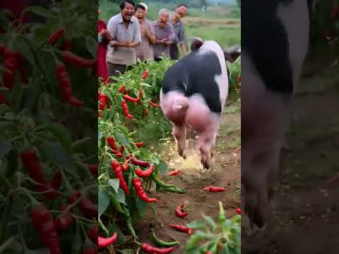 The piglet was overwhelmed by the spicy pepper#farm #farming  #satisfying #farmer #nature