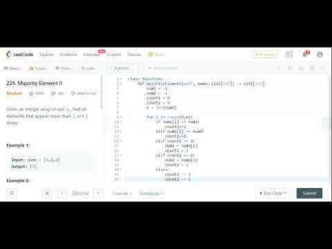 Majority Element Ii Leetcode Python Striver Sde Sheet Solution Code