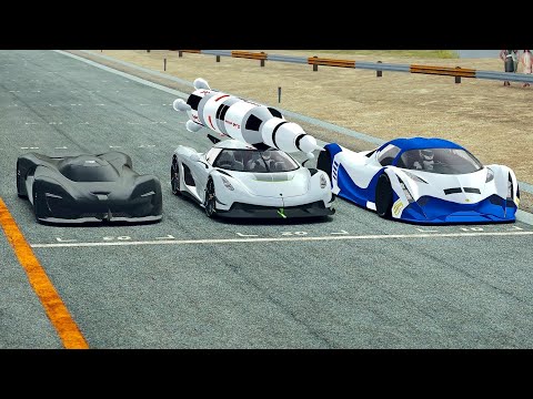 Koengisegg Jesko with Saturn Rocket Engine vs Devil Sixteen vs SRT Tomahawk X VGT - Drag Race 20 KM