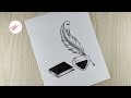How to draw a note book with ink and feather pen | Easy pencil sketch drawing