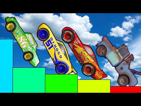 Pixar Cars Climb to Highest Level Obstacle McQueen The King Mater Truck Mack Miss Fritter & Friends