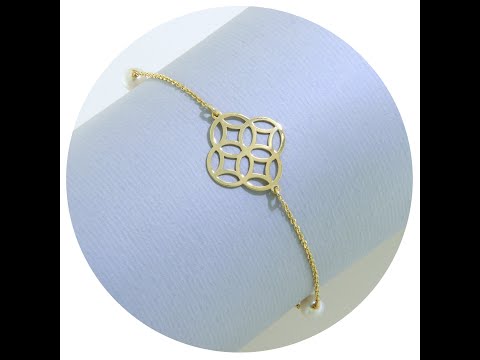  Bratara Aur Galben 14 k cu Elemente Geometrice si Perle de cultura Naturale