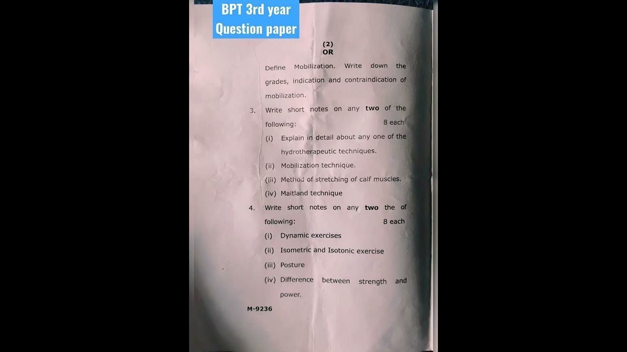 BPT 3rd Year Question paper 2022 Exercise Therapy II