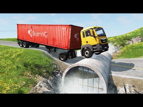 Cars vs Giant Pit Deep Water - Truck Cars Rescue - BeamNG.Drive | BeamNG Nation #49