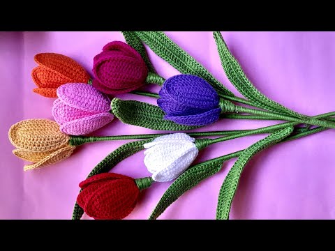 Como hacer tulipan a crochet paso a paso, super bello y facil no te lo puedes perder 👅👅👅