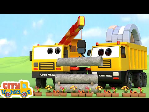 Construction vehicles build a parking elevator system—dumbstruck, Excavator and Bulldozer for kids.