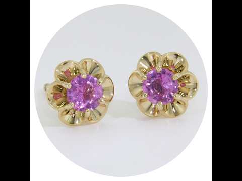 Cercei Stud Aur Galben 14k Safire Roz Vivid 0.65ct
