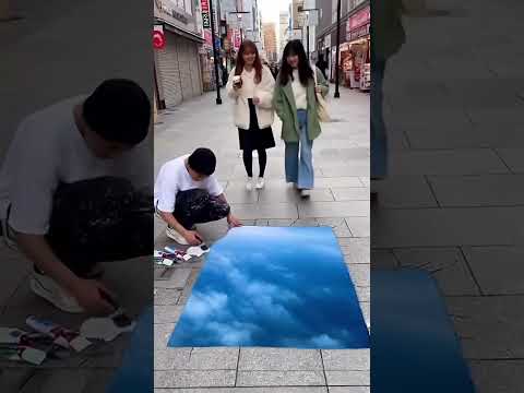 【AI動画】色んな種類の路上3Dトリックアートが絵だと思ったら落下した