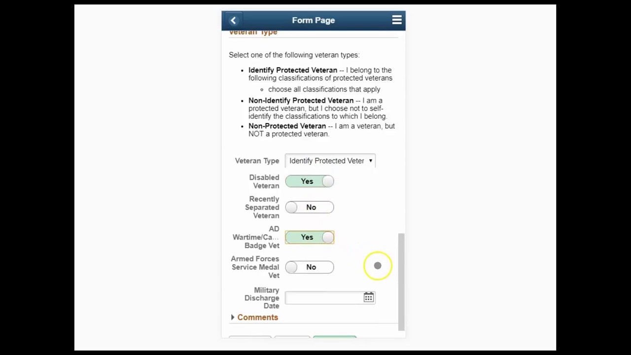 Fluid GT eForms for PeopleSoft: Veteran Status eForm