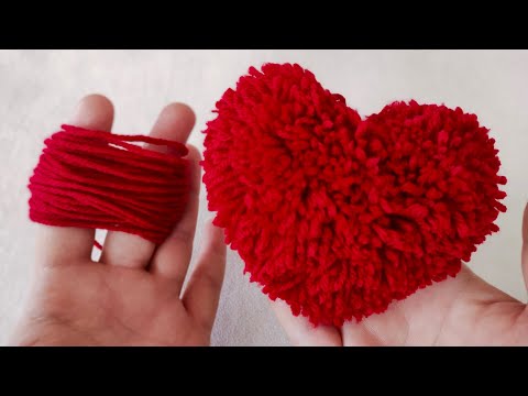 Super Easy Pom Pom Heart Making Idea with Fingers - DIY Yarn Heart - Amazing Valentine's Day Crafts