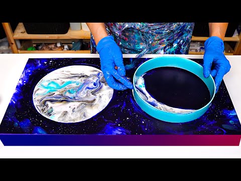WOW! Silver MOON Phases 🌕🌒 EASY Way & NEW Technique ~ Acrylic Pouring TIPS ~ Abstract Galaxy Art