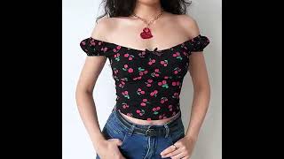 Sinora - Off Shoulder Cherry Print Top