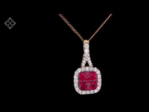 Ruby and Diamond Halo Necklace in 18K Gold Version - Asteria Collection - FR44-T