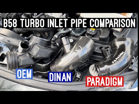 Gen 1 B58 TURBO INLET PIPE COMPARISON ! OEM VS CARBON FIBER DINAN VS BILLET ALUMINUM PARADIGM