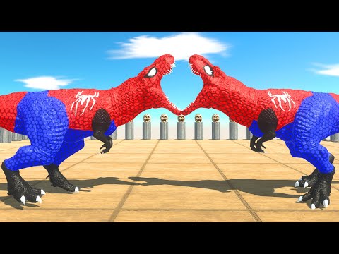 2X SPIDERMAN T-REX vs SPIDERMAN T-REX vs DARK BATMAN T-REX DEATH RUN -Animal Revolt Battle Simulator