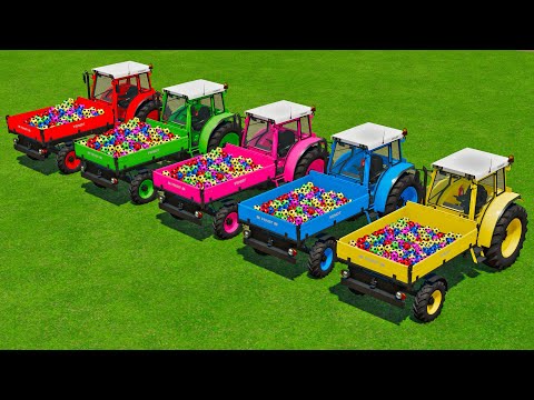 LOAD & TRANSPORTING COLORED MINI SOCCER BALLS WITH TRACTORS & TRUCKS Farming Simulator 22