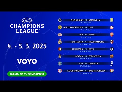 Liga majstrov UEFA 24/25 | 1. kolo osemfinále naživo v stredu 5. 3. 2025 na Voyo
