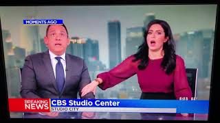 KCAL News anchors take cover during earthquake