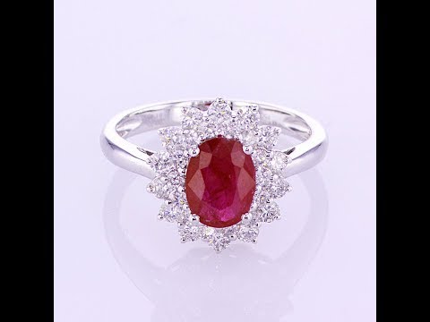 2.10 CT Ruby and Diamond Ring in 18K White Gold