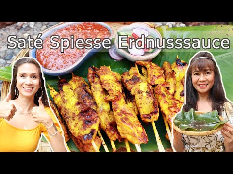 Saté Hähnchenspieße mit Erdnusssauce Thai Rezept von meiner Ma | eingelegt in Curry Kurkuma Marinade