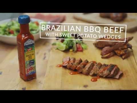 Brazilian BBQ Beef with Sweet Potato Wedges