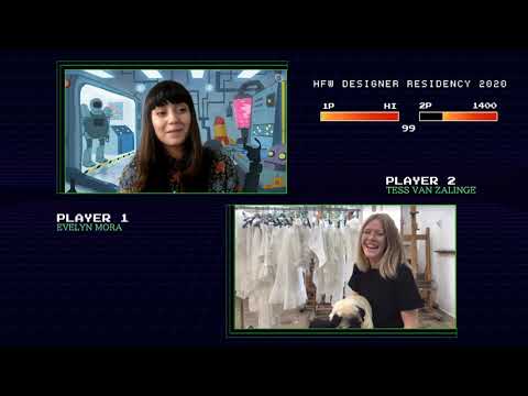 Evelyn Mora during HFW Designer Residency in discussion with Tess Van Zalinge