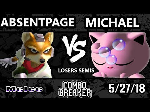Combo Breaker 2018 Smash Melee - UGS | Michael (Jigglypuff) Vs. CLN | AbsentPage (Fox) - SSBM LS