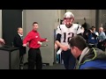Tom Brady greets Randy Moss heading onto the field at Super Bowl LII | Feb 4, 2018