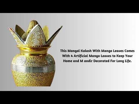 1 golden,silver brass kalash with coconut and mango leaves f...