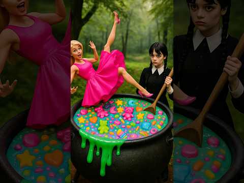 Does the wednesday barbie cook the girl in a cauldron? #barbie #barbiegirl #wednesday #slime #asmr