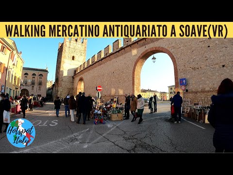 WALKING TOUR || Il mercatino dell'antiquariato a Soave VERONA -ITALY 4K BORGO più BELLO d'ITALIA