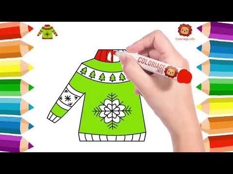 Dessin coloriage Pull de Noël avec Sapins et Flocons 🎅 Coloriage & Dessin pour enfants 🌈