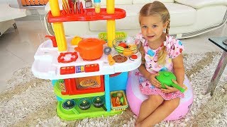 Diana and Roma Play with Toy Kitchen Set